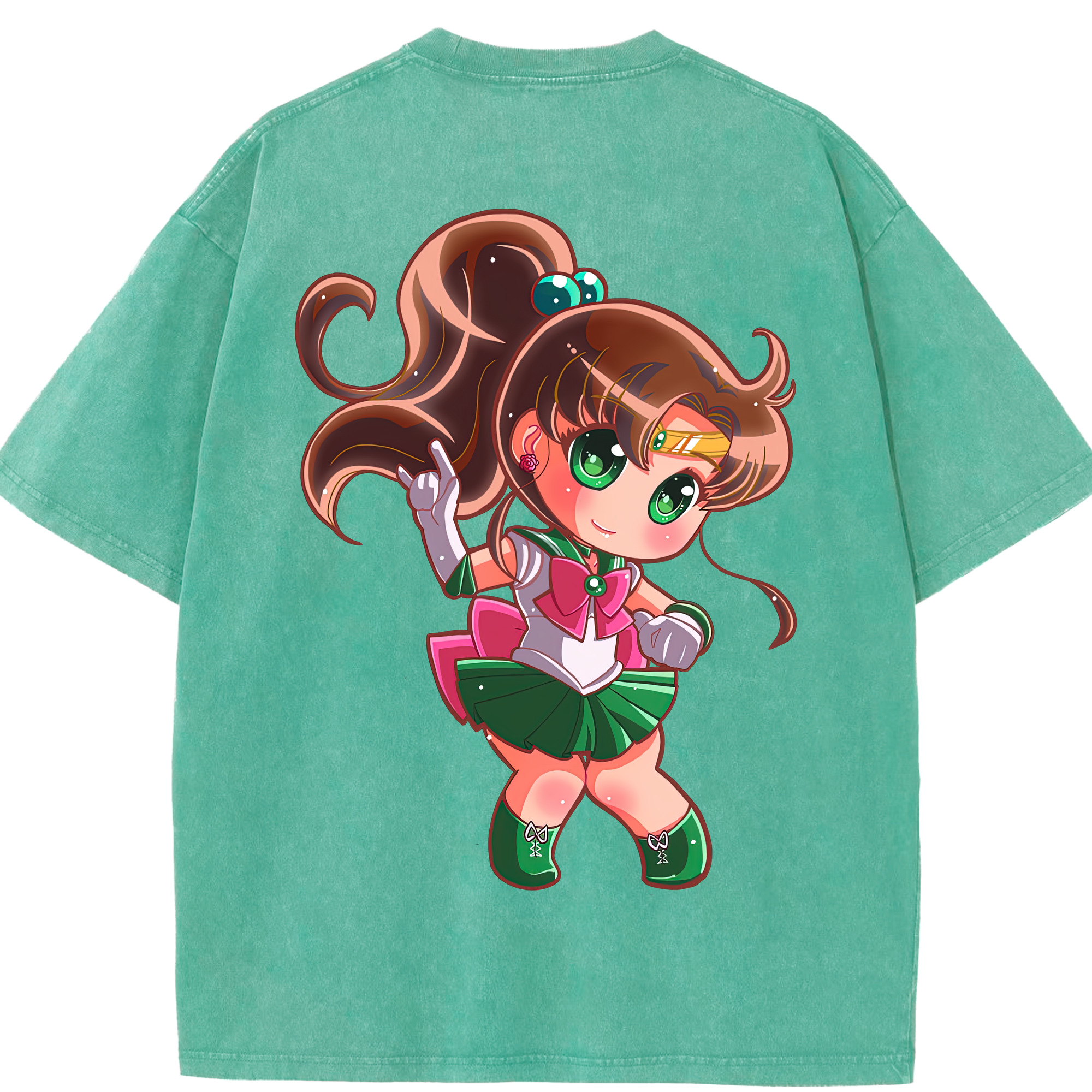 （画像用） 美少女戦士セーラームーン 木野 まこと きの まこと Sailor Moon Kino Makoto （セーラージュピター；Sailor Jupiter） 綿100% ヴィンテージ風 半袖Tシャツ（背面プリント）